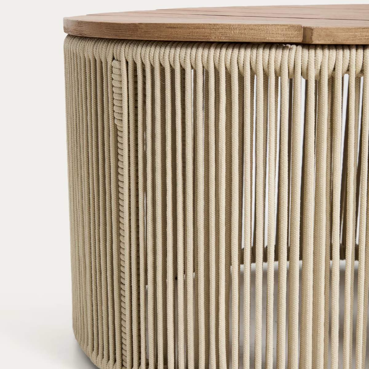 Kave Home Dandara coffee table in steel, green rope cord and solid acacia wood Ø60cm FSC 100%
