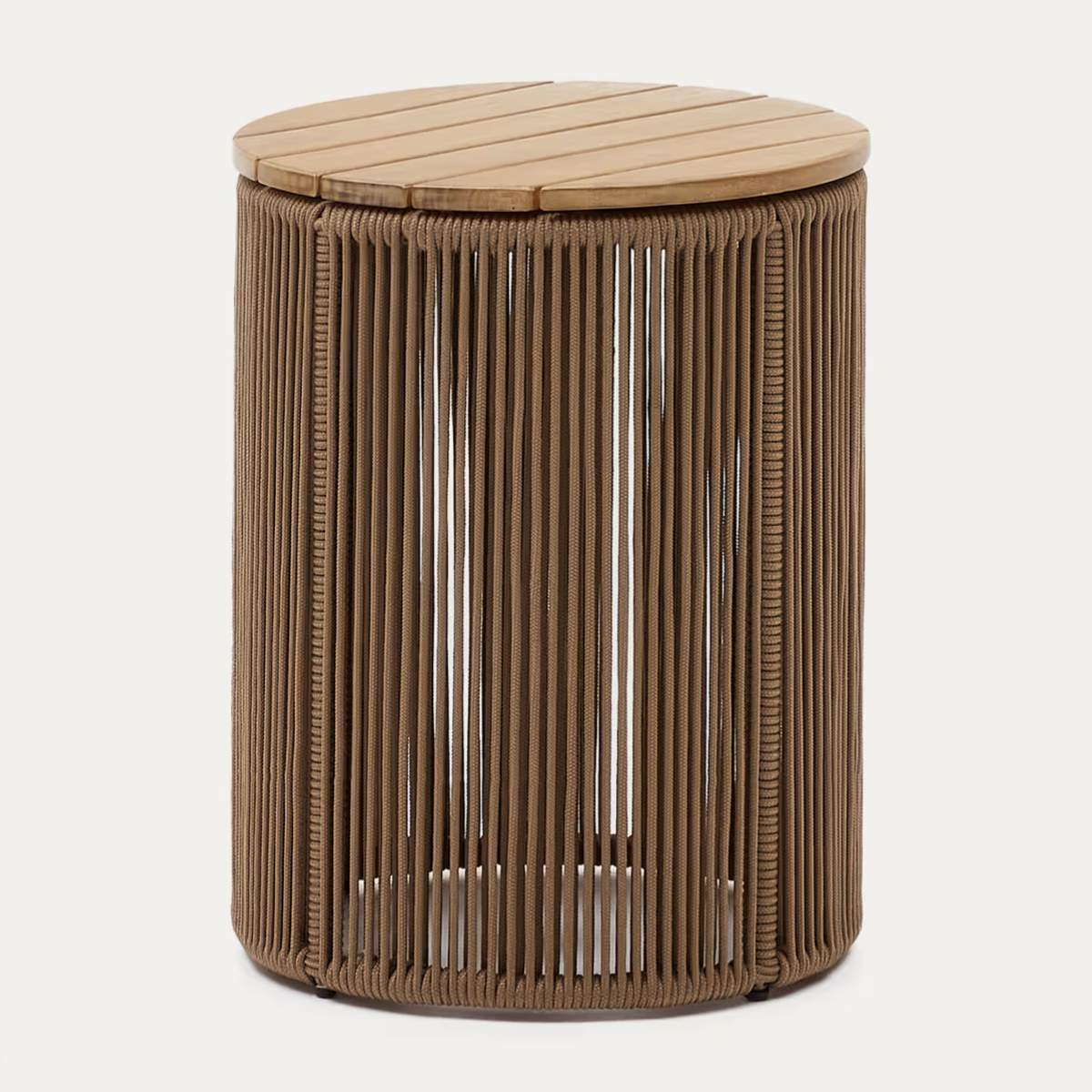Kave Home Dandara side table in steel, green rope cord and solid acacia wood Ø40cm FSC 100%