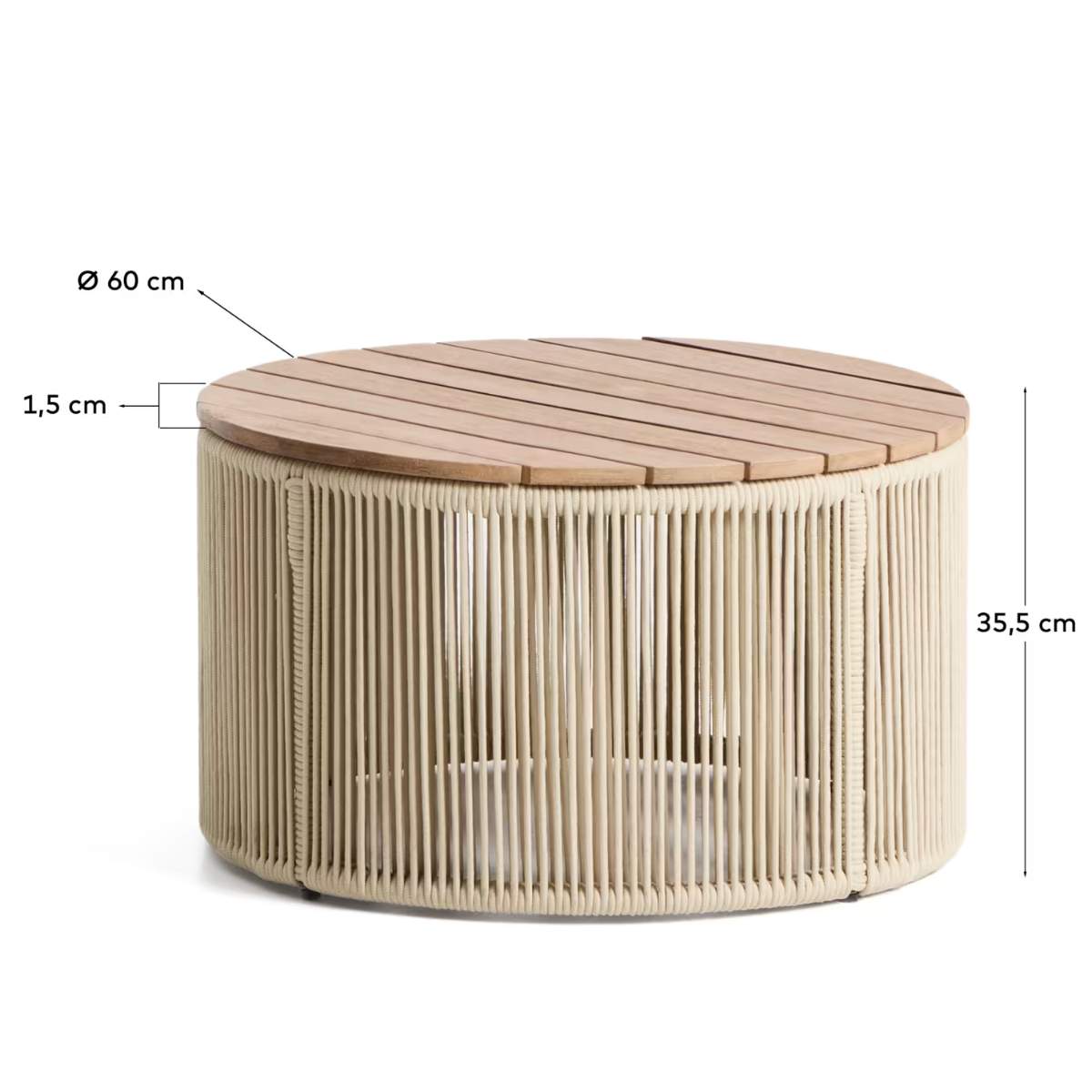 Kave Home Dandara coffee table in steel, green rope cord and solid acacia wood Ø60cm FSC 100%