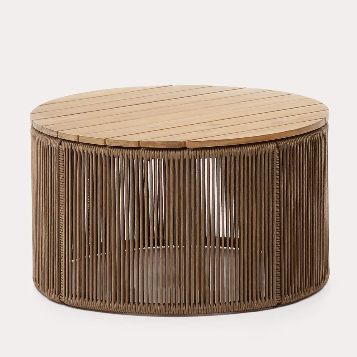 Kave Home Dandara coffee table in steel, green rope cord and solid acacia wood Ø70cm FSC 100%