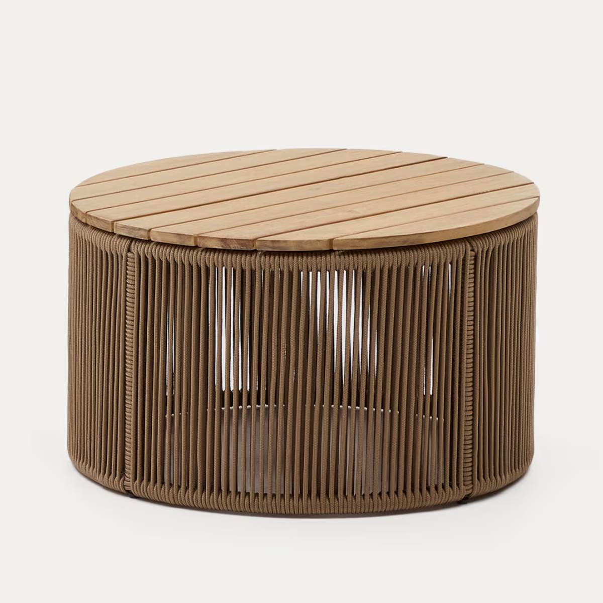 Kave Home Dandara coffee table in steel, green rope cord and solid acacia wood Ø60cm FSC 100%