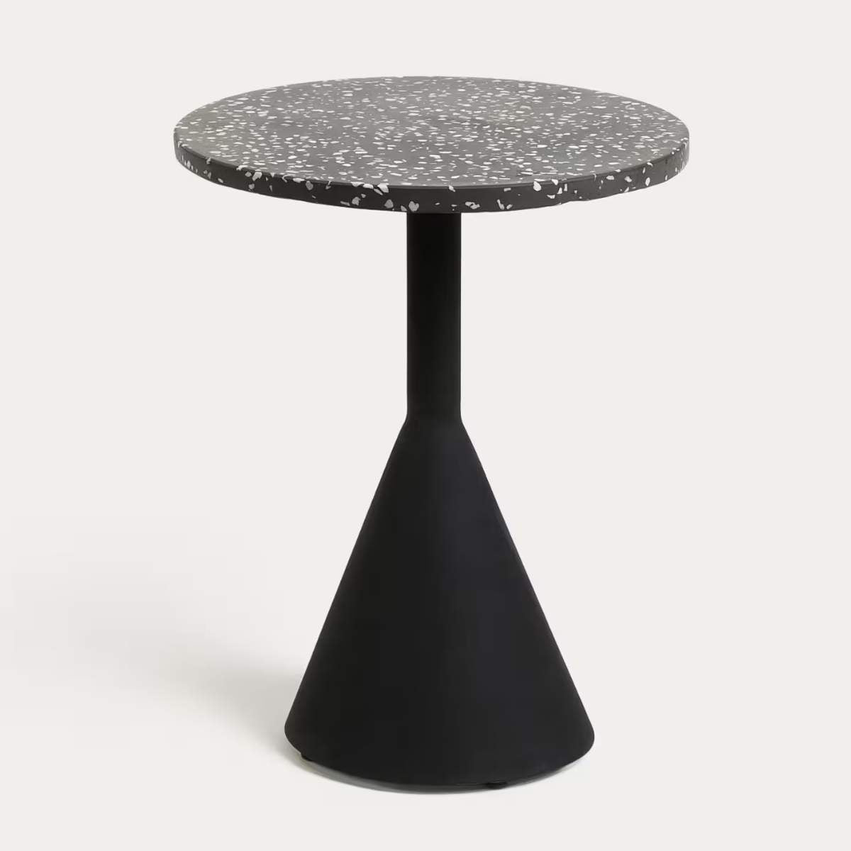 Kave Home Delano black terrazzo side table with steel legs in a black finish, Ø 40 cm