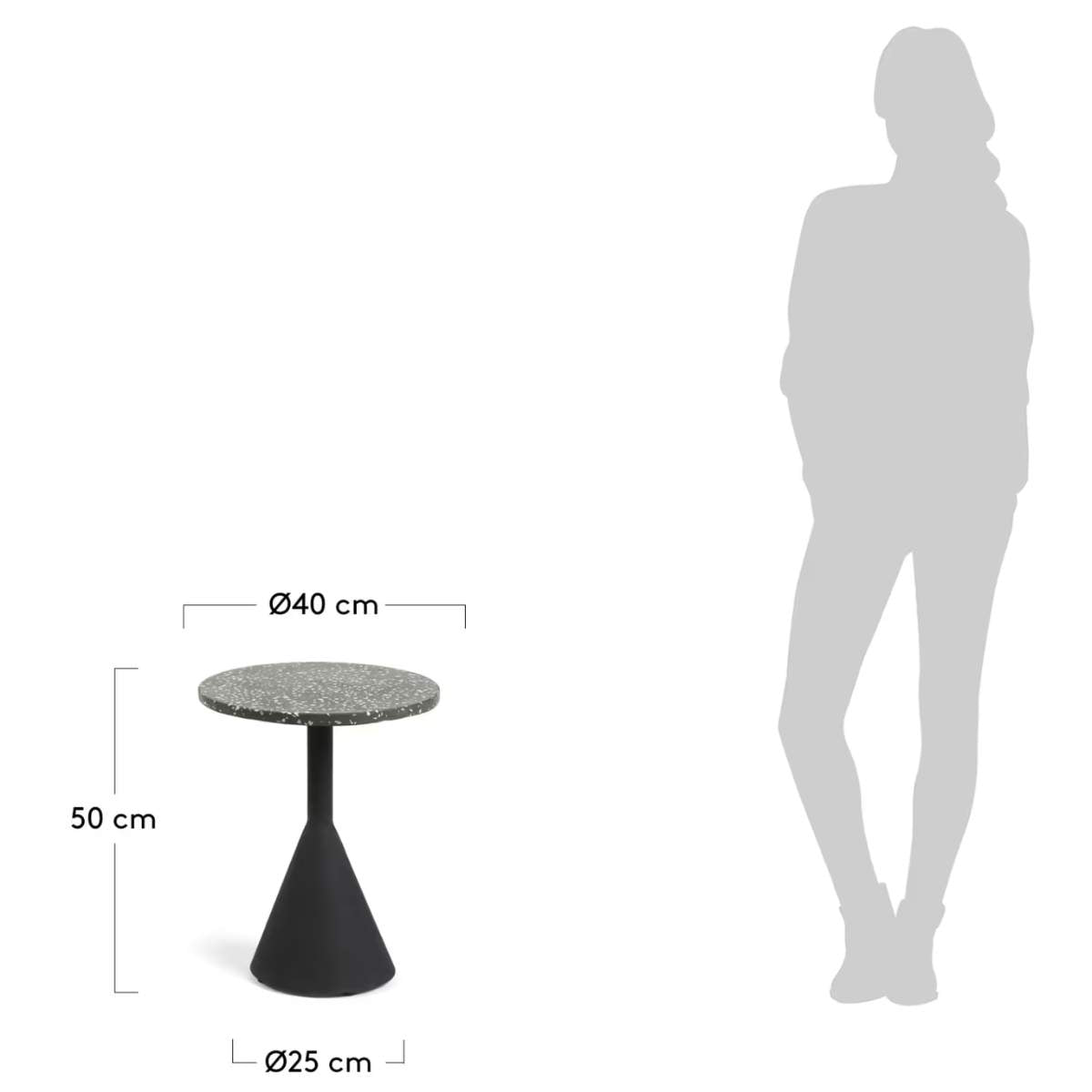 Kave Home Delano black terrazzo side table with steel legs in a black finish, Ø 40 cm