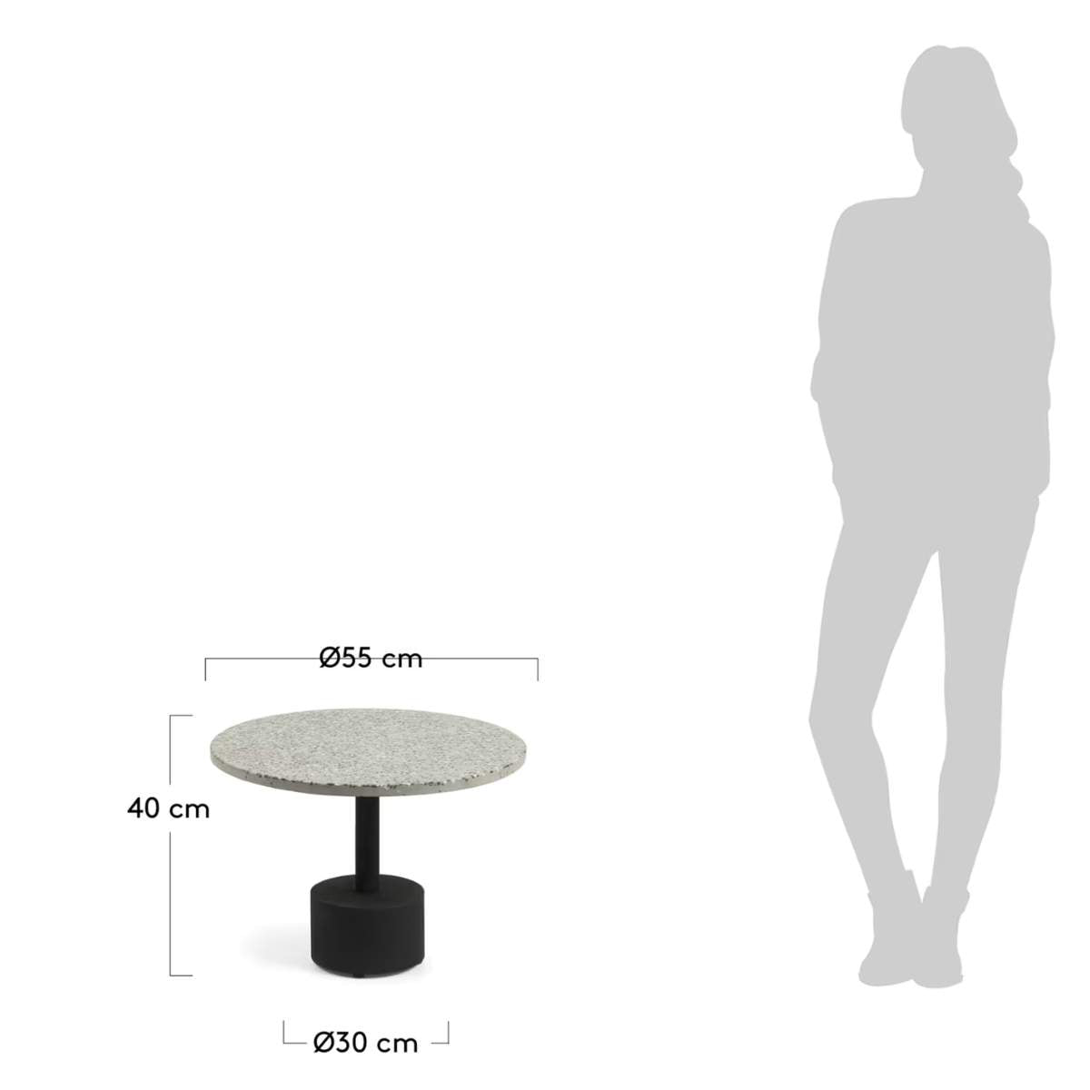 Kave Home Delano grey terrazzo side table with steel legs in a black finish, Ø 55 cm