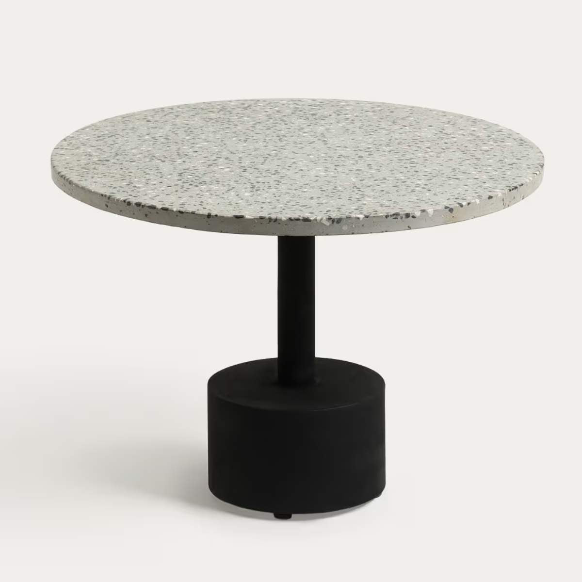 Kave Home Delano grey terrazzo side table with steel legs in a black finish, Ø 55 cm