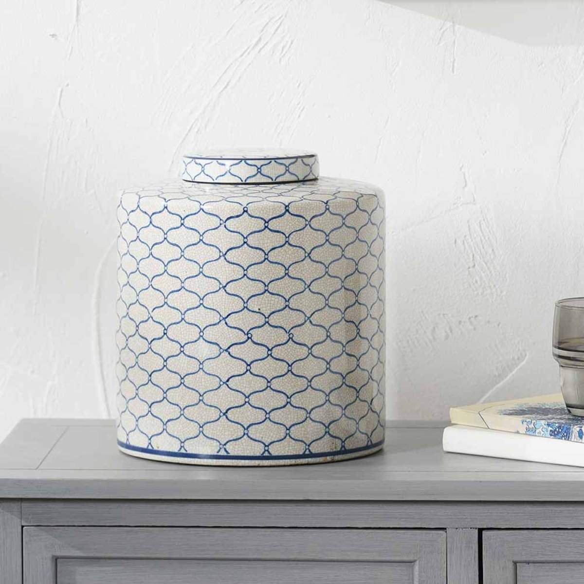 Pacific Lifestyle Demetri Grey and Blue Ceramic Lidded Ginger Jar