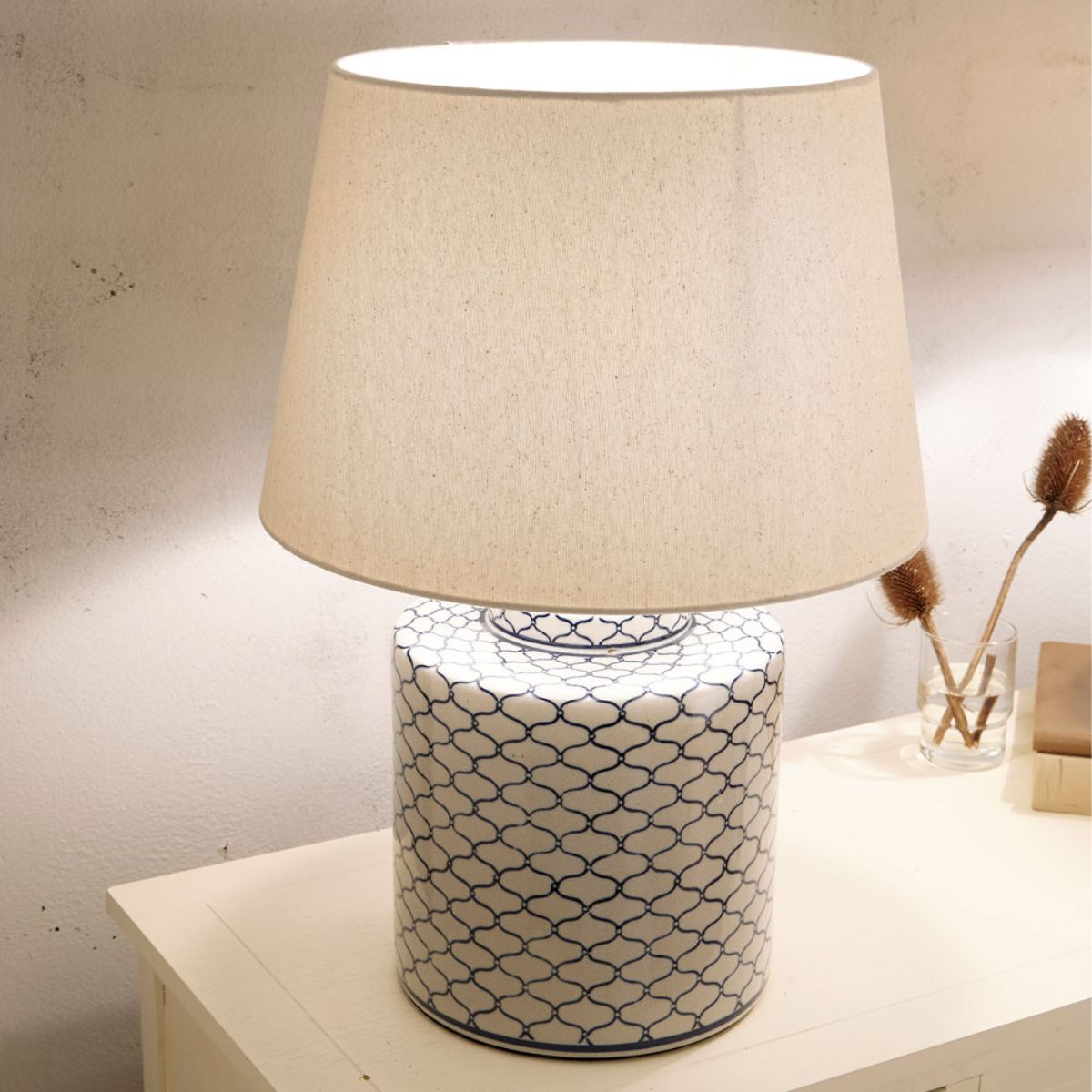 Pacific Lifestyle Demetri Grey and Blue Detail Ceramic Table Lamp