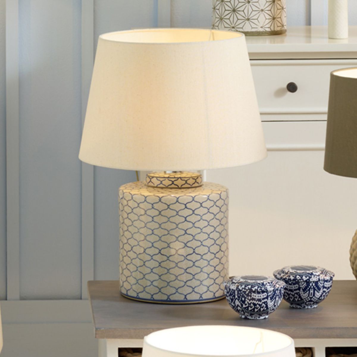 Pacific Lifestyle Demetri Grey and Blue Detail Ceramic Table Lamp