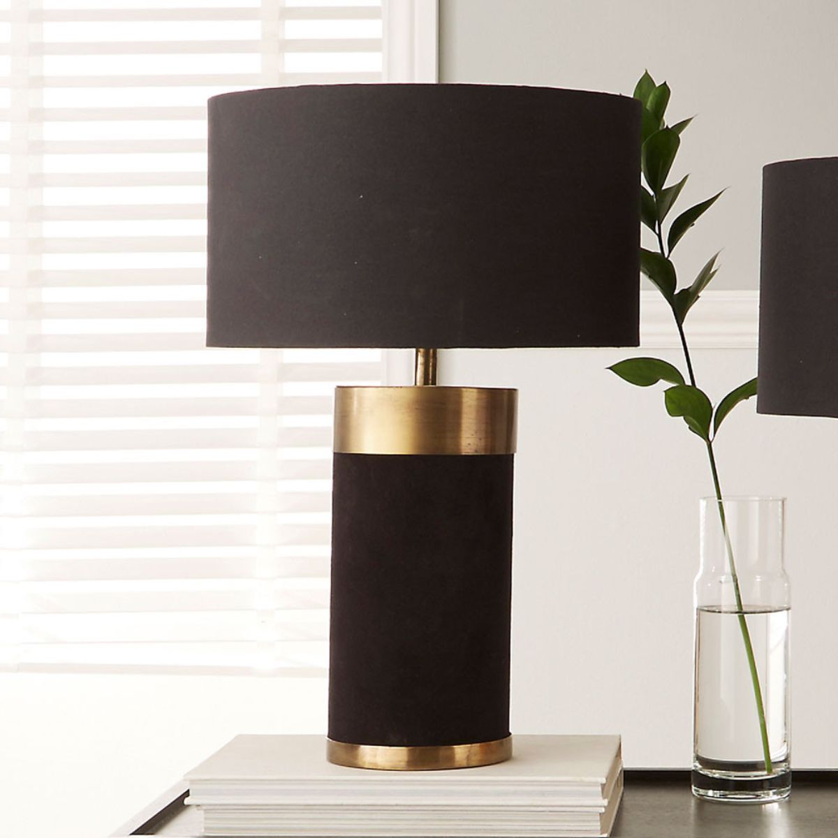 Pacific Lifestyle Dempsey Black Velvet and Antique Gold Metal Table Lamp Base