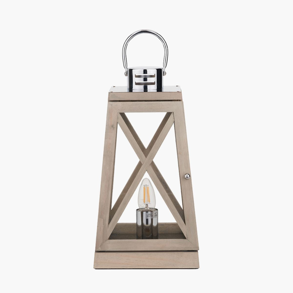 Pacific Lifestyle Devon Grey Wood and Chrome Lantern Table Lamp