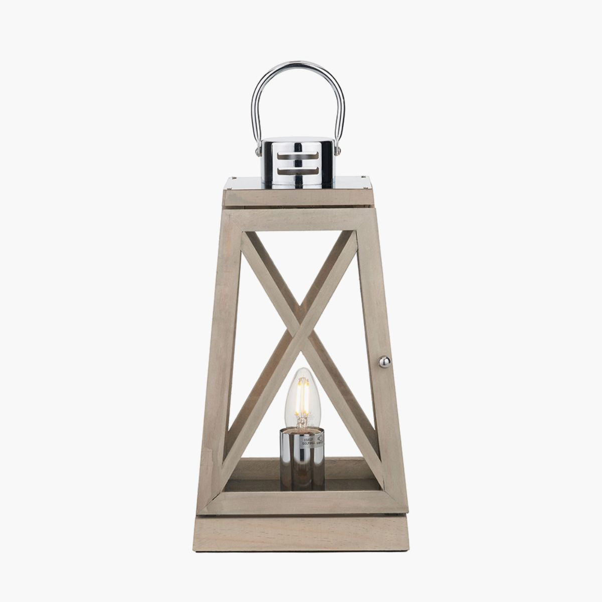 Pacific Lifestyle Devon Grey Wood and Chrome Lantern Table Lamp