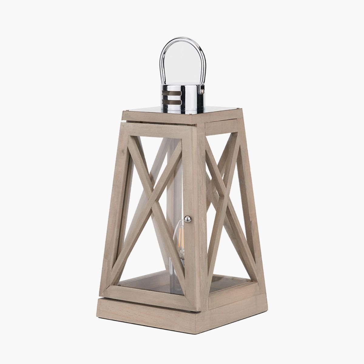 Pacific Lifestyle Devon Grey Wood and Chrome Lantern Table Lamp