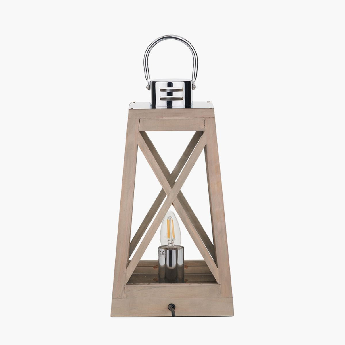 Pacific Lifestyle Devon Grey Wood and Chrome Lantern Table Lamp