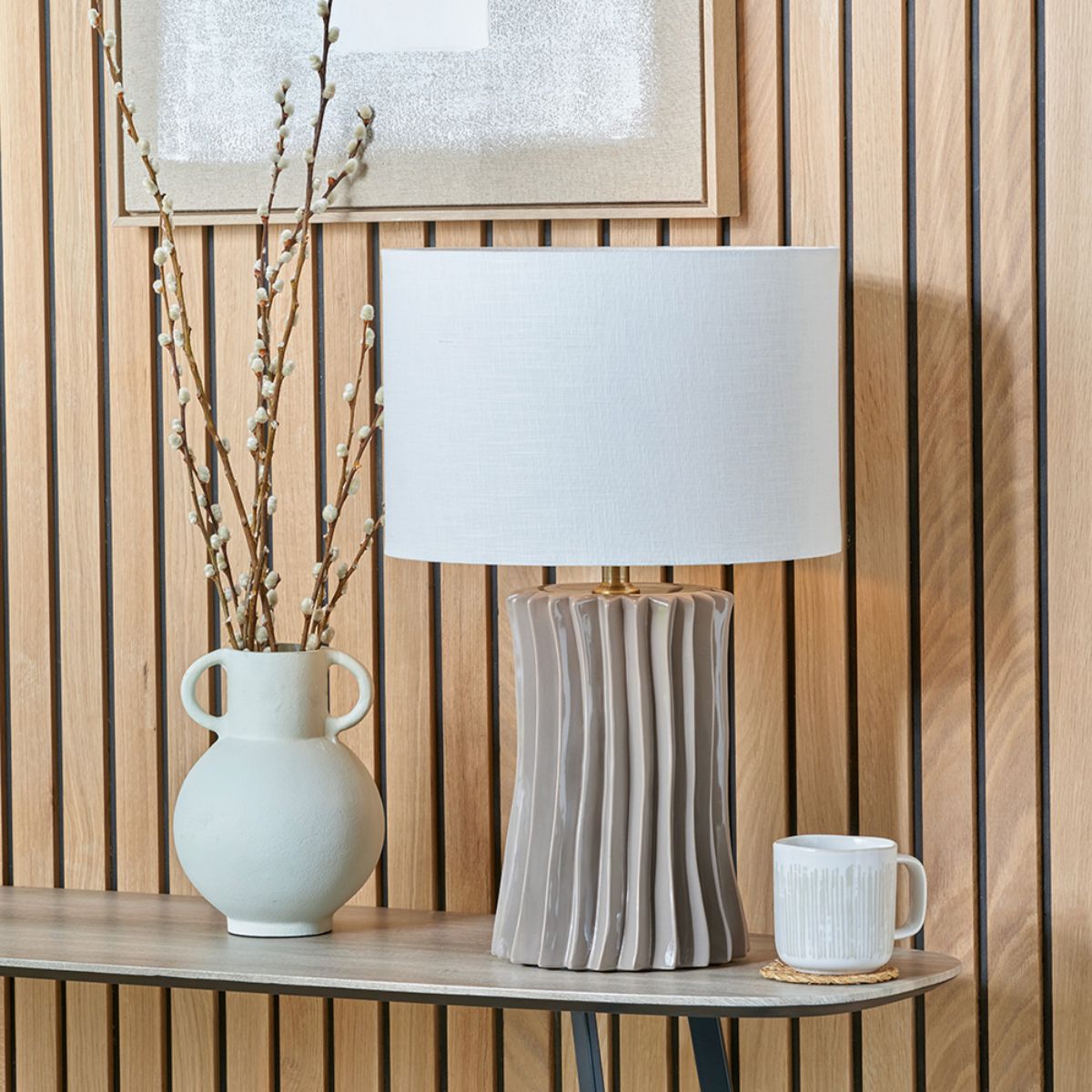 Pacific Lifestyle Devony Taupe Pleated Ceramic Table Lamp Base