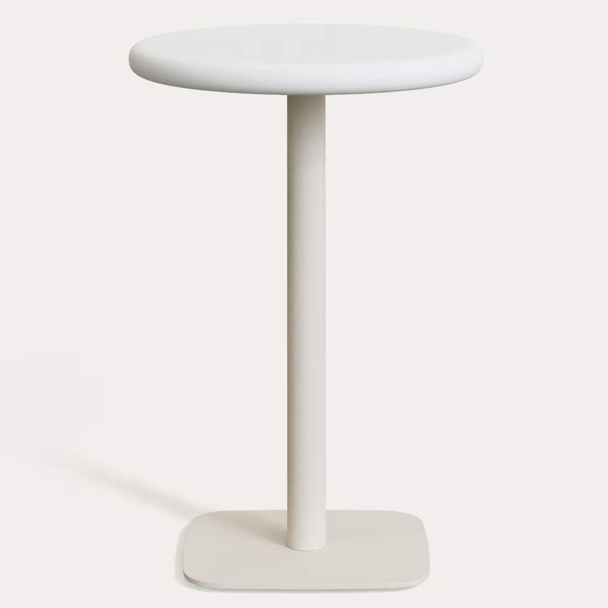 Kave Home Dina outdoor tall round table with white cement top Ø70cm and white steel base 48x48x96cm