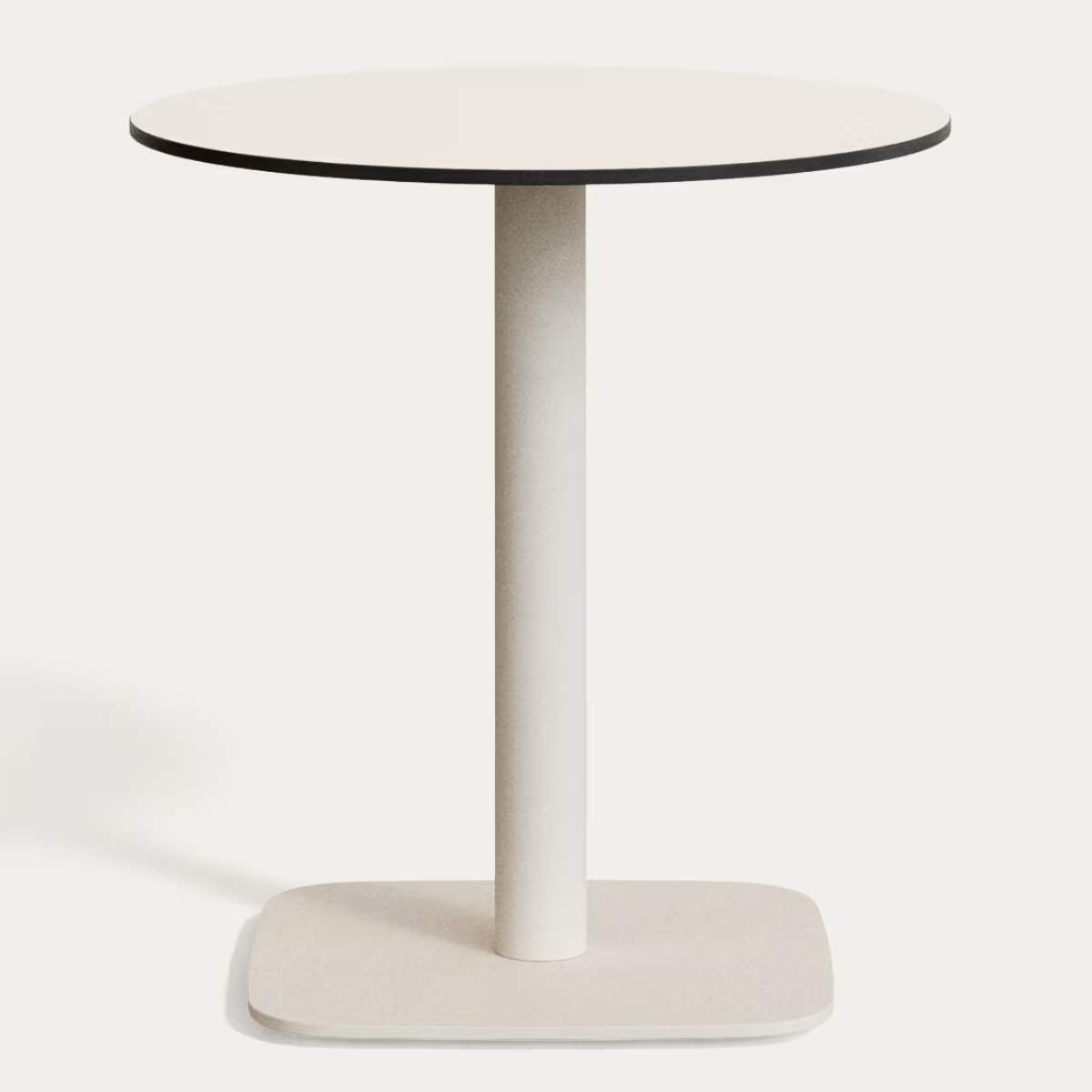 Kave Home Dina round outdoor table in white with metal legal in a painted white finish, Ø 68x70cm