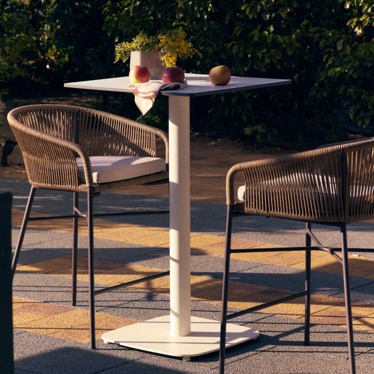 Kave Home Dina high outdoor table in white with metal leg in a painted white finish, 60x60x96 cm
