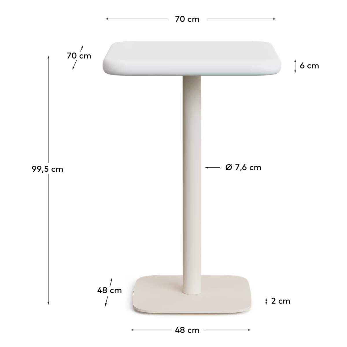 Kave Home Dina outdoor tall table with white cement top 70x70cm and white steel base 48x48x96cm