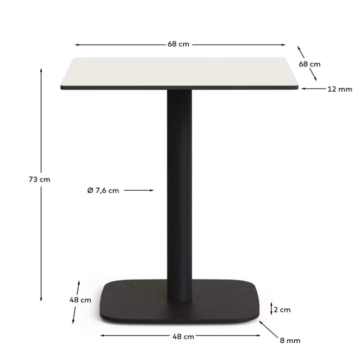 Kave Home Dina outdoor table in white with metal legal in a painted white finish, 68 x 68 x 70 cm