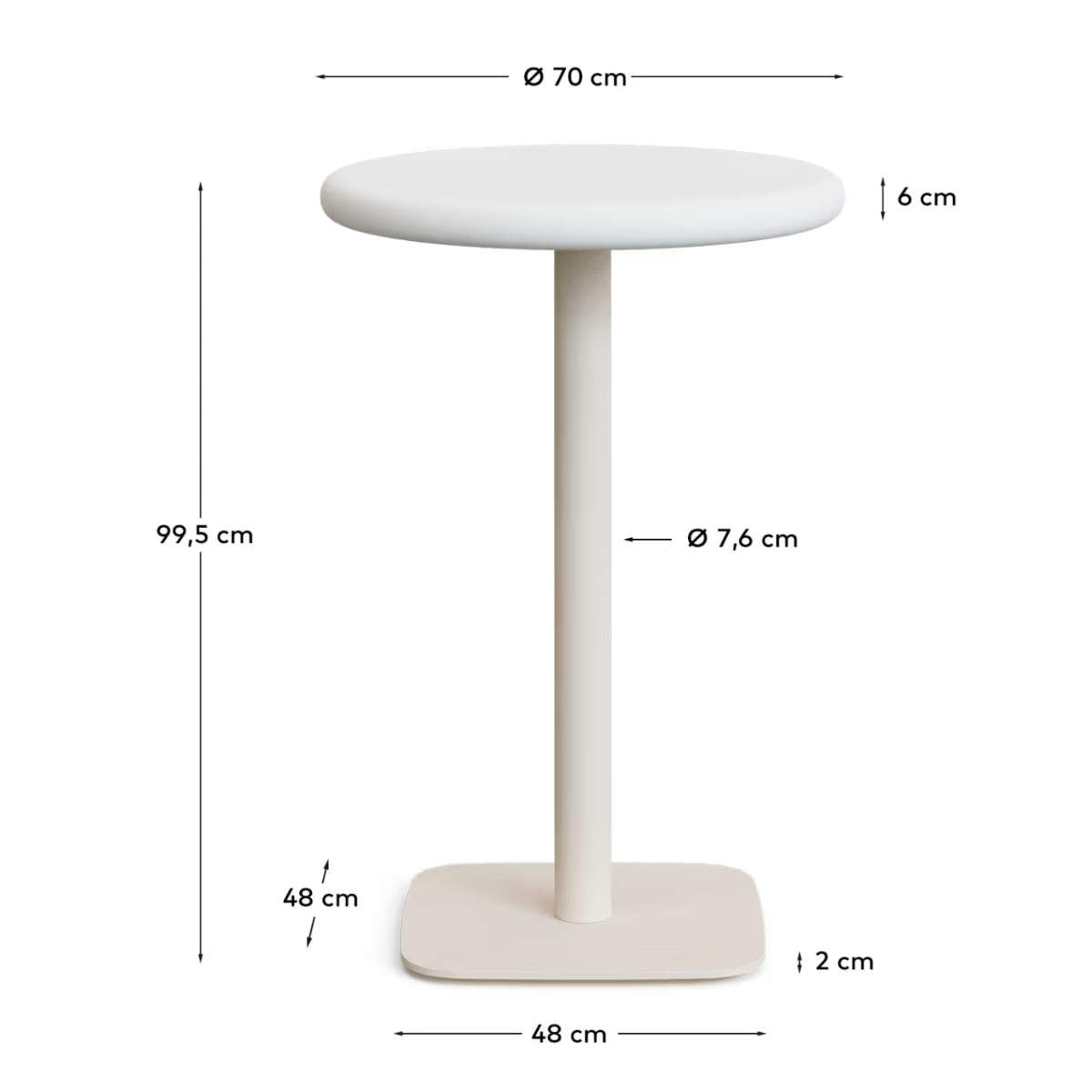 Kave Home Dina outdoor tall round table with white cement top Ø70cm and white steel base 48x48x96cm