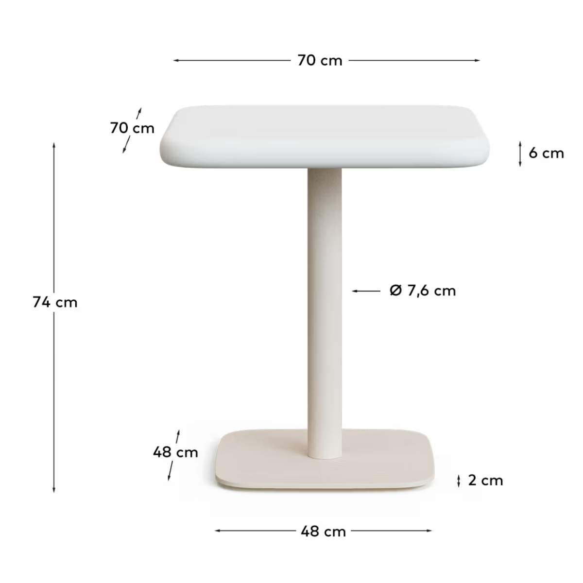 Kave Home Dina outdoor table with white cement top 70x70cm and white steel base 48x48x72cm