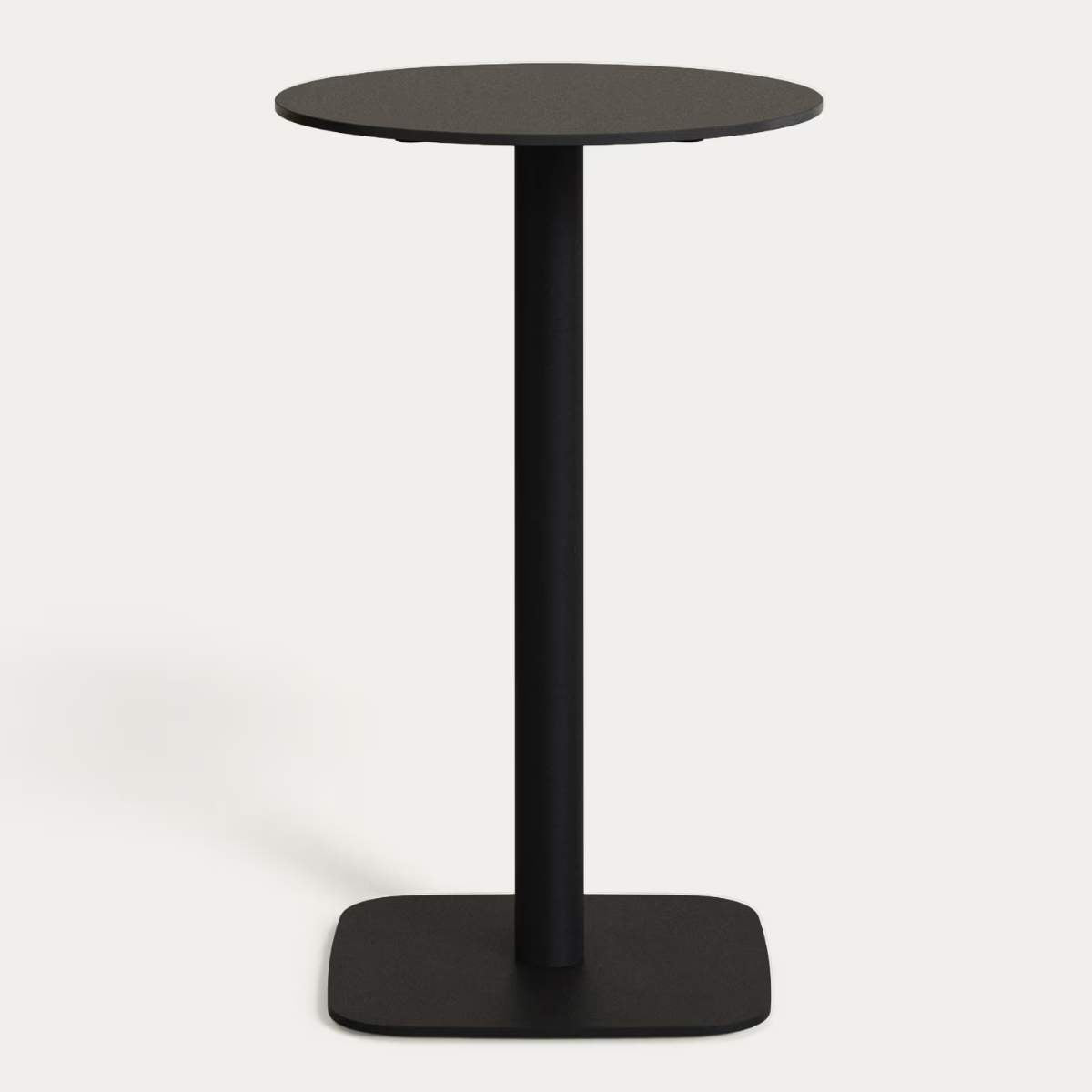 Kave Home Dina high round outdoor table in white with metal leg in a painted black finish, Ø60x96 cm