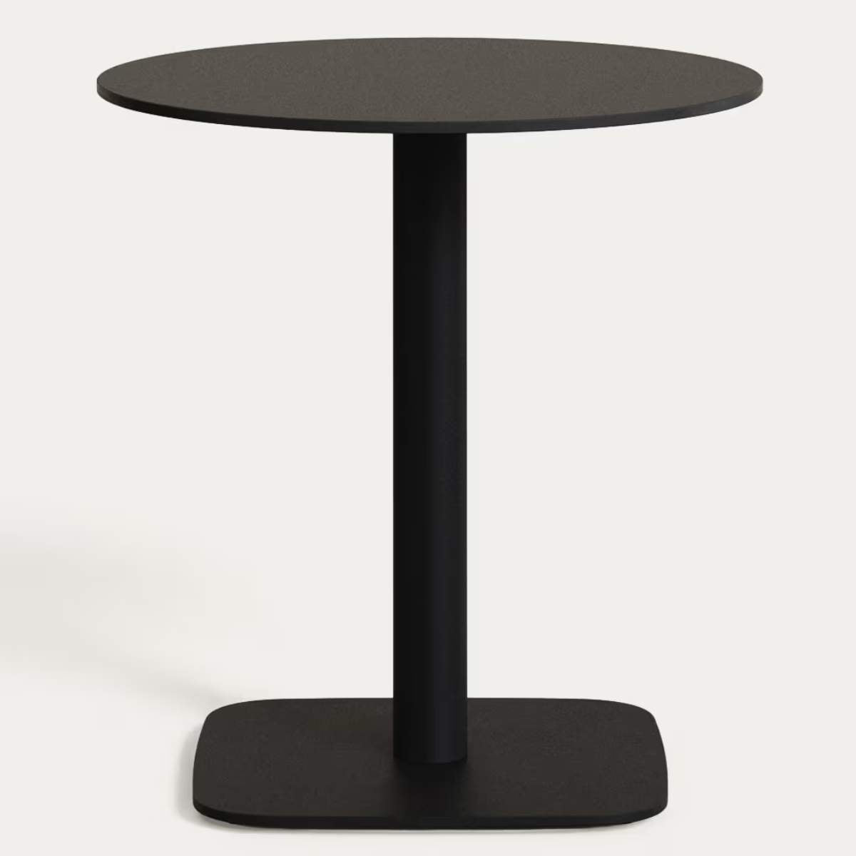 Kave Home Dina round outdoor table in white with metal legal in a painted black finish, Ø 68x70 cm