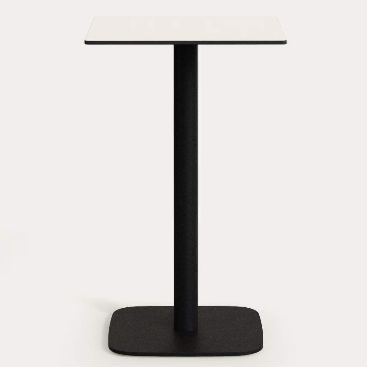 Kave Home Dina high outdoor table in white with metal leg in a painted black finish, 60x60x96 cm