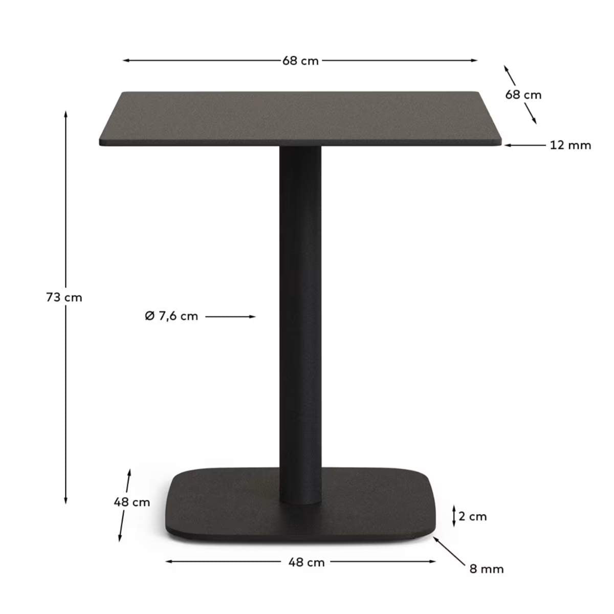 Kave Home Dina outdoor table in white with metal legal in a painted white finish, 68 x 68 x 70 cm