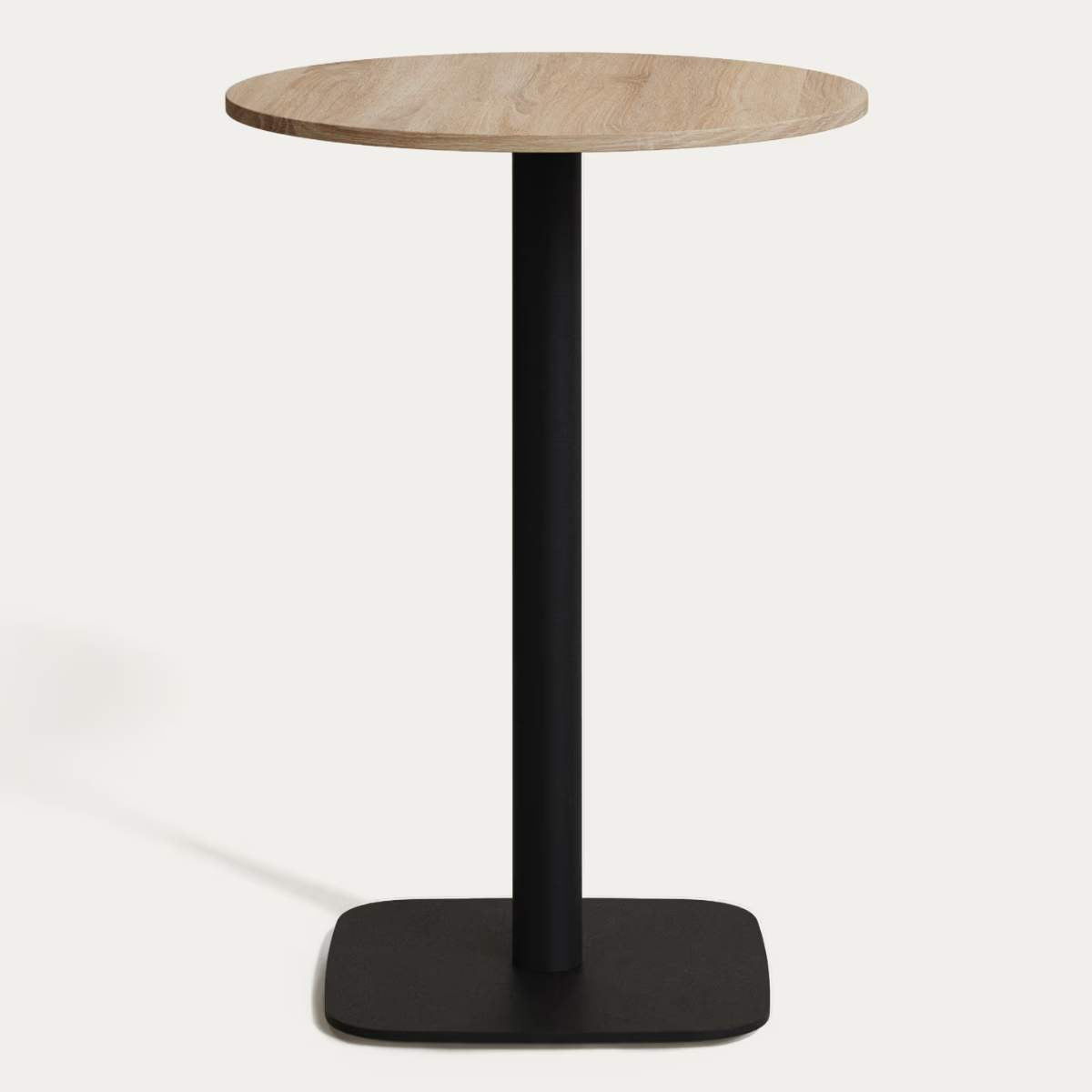 Kave Home Dina high round table in natural finish melamine with metal leg in a painted black finish, Ø 60x96 cm