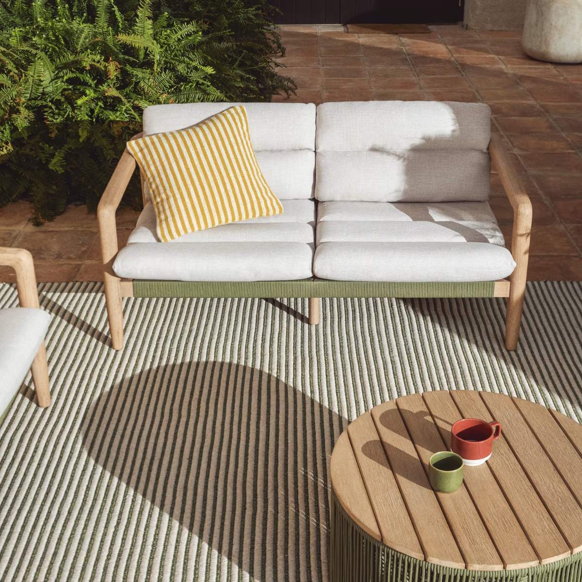 Kave Home Dirome yellow striped 100% PET cushion cover 45 x 45 cm
