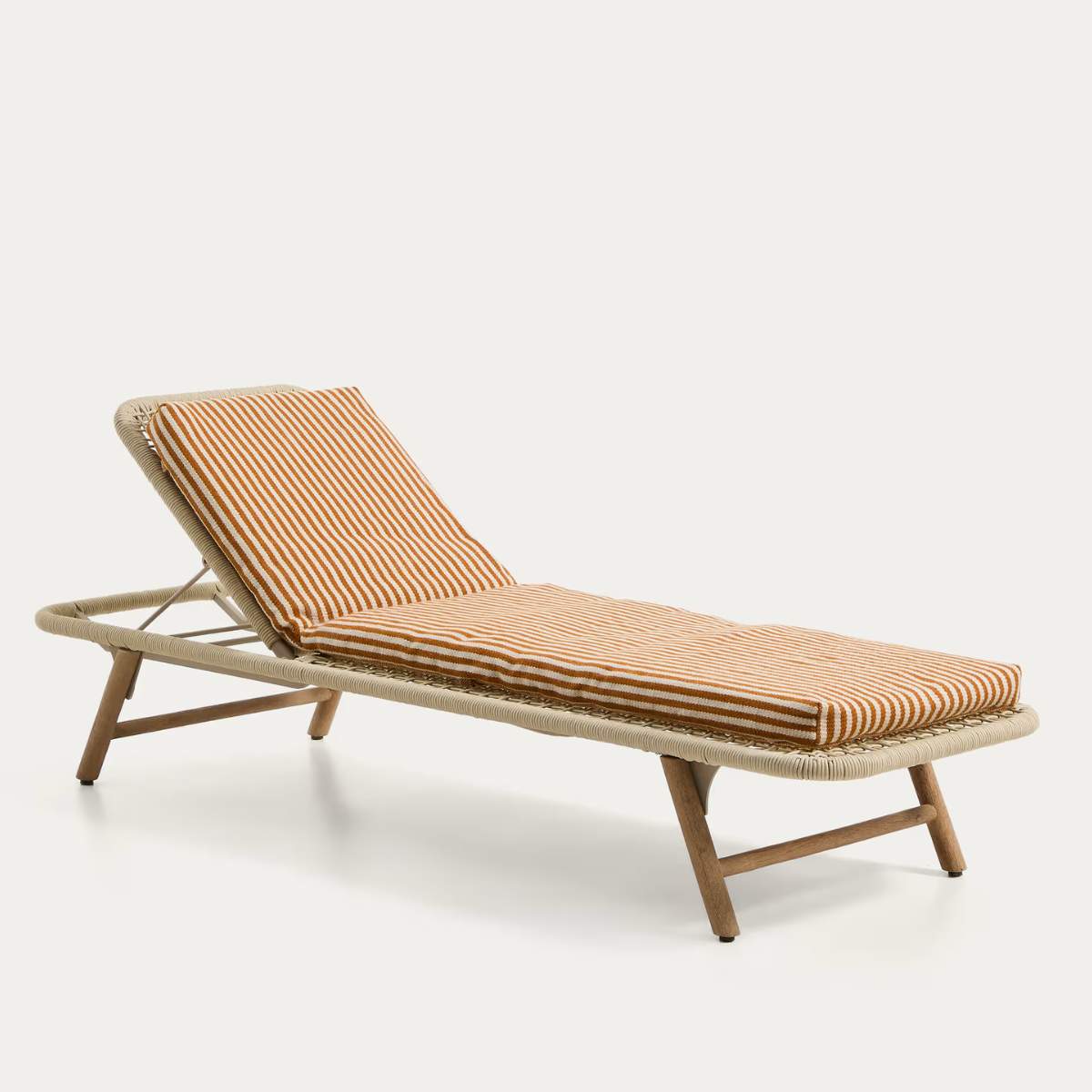 Kave Home Dirome orange striped 100% PET sun lounger cushion 50 x 175cm
