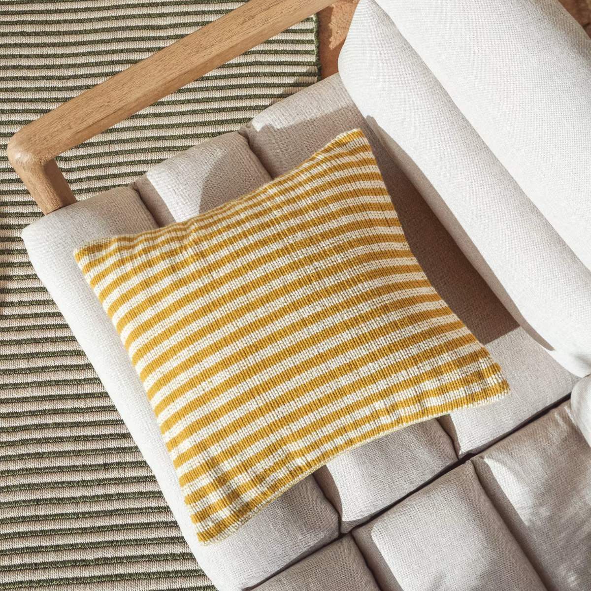 Kave Home Dirome yellow striped 100% PET cushion cover 45 x 45 cm