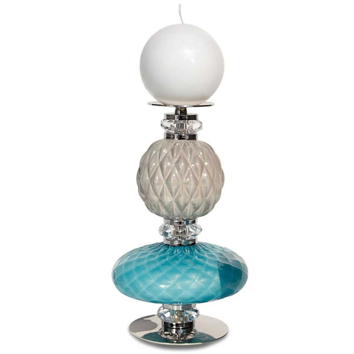 Villari Diva Audrey Candle Holder - Pearl Grey & Turquoise