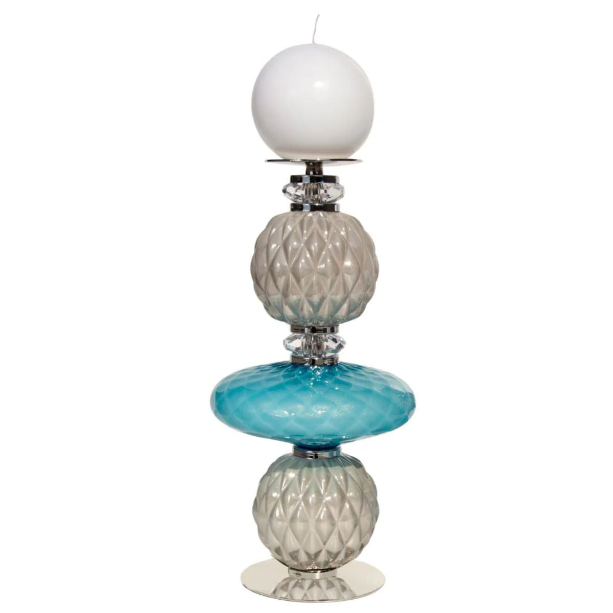 Villari Diva Audrey Candle Holder - Pearl Grey & Turquoise