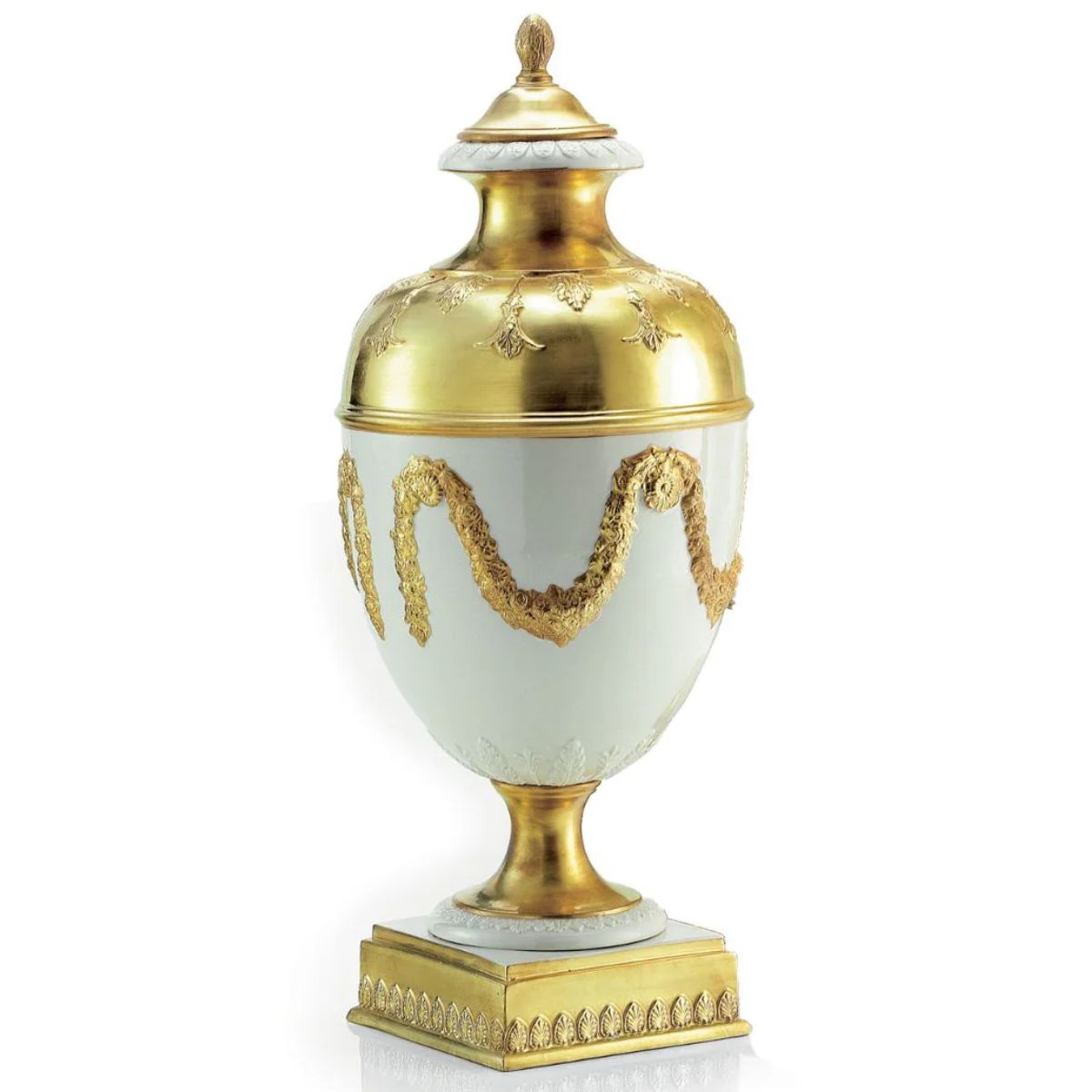 Villari Dome Potiche with Festoons - White & Gold