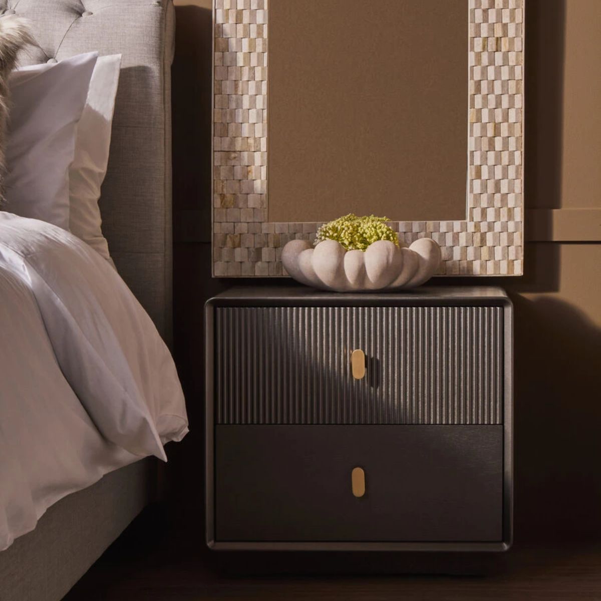 Beaumonde Home Dorsino Brown Grey Wood Veneer Two Drawer Bedside Table