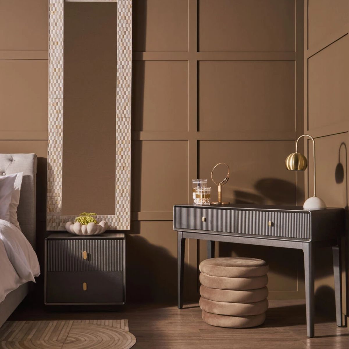 Beaumonde Home Dorsino Brown Grey Wood Veneer Two Drawer Dressing Table