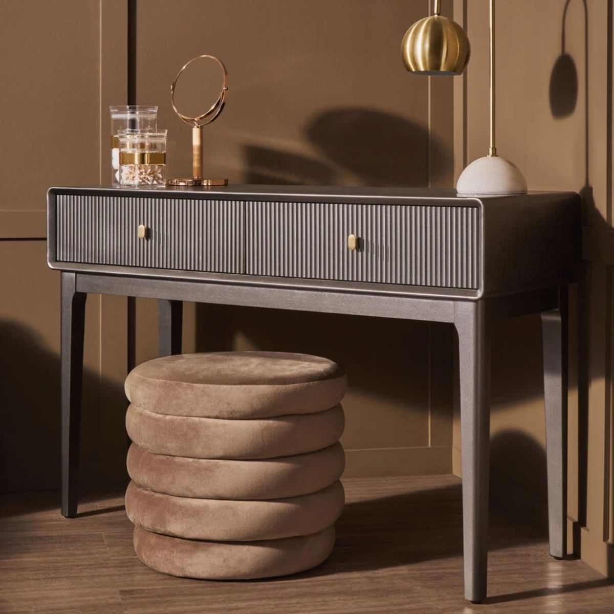 Beaumonde Home Dorsino Brown Grey Wood Veneer Two Drawer Dressing Table