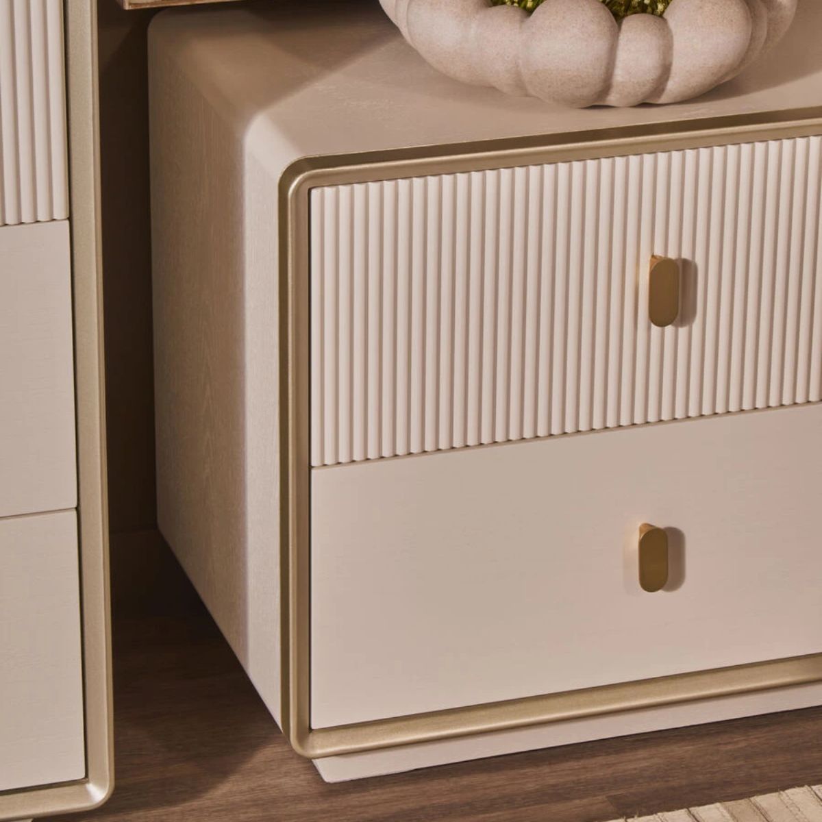 Beaumonde Home Dorsino Ivory Wood Veneer Two Drawer Bedside Table
