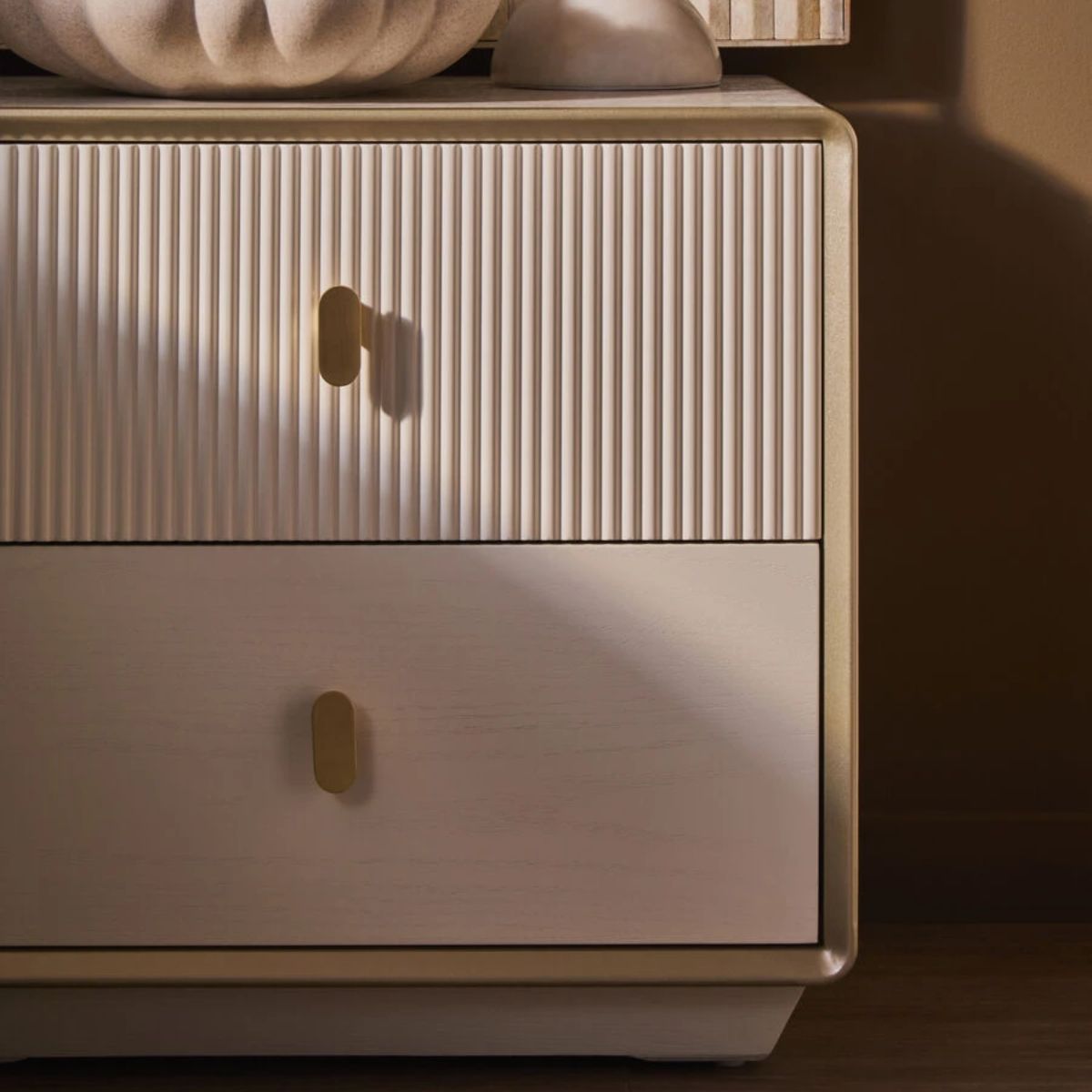 Beaumonde Home Dorsino Ivory Wood Veneer Two Drawer Bedside Table