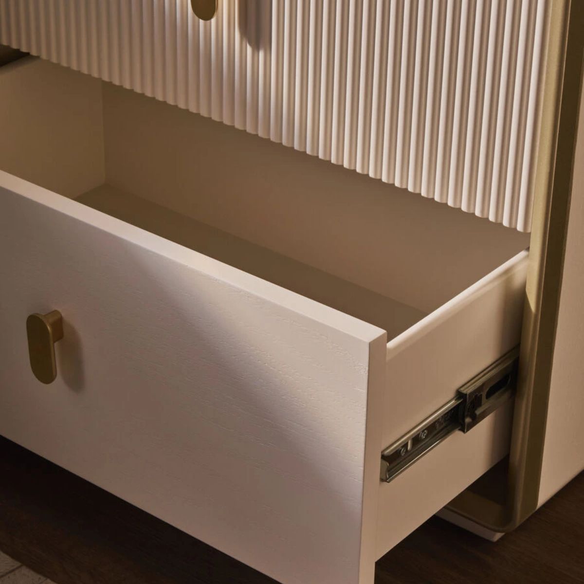 Beaumonde Home Dorsino Ivory Wood Veneer Two Drawer Bedside Table
