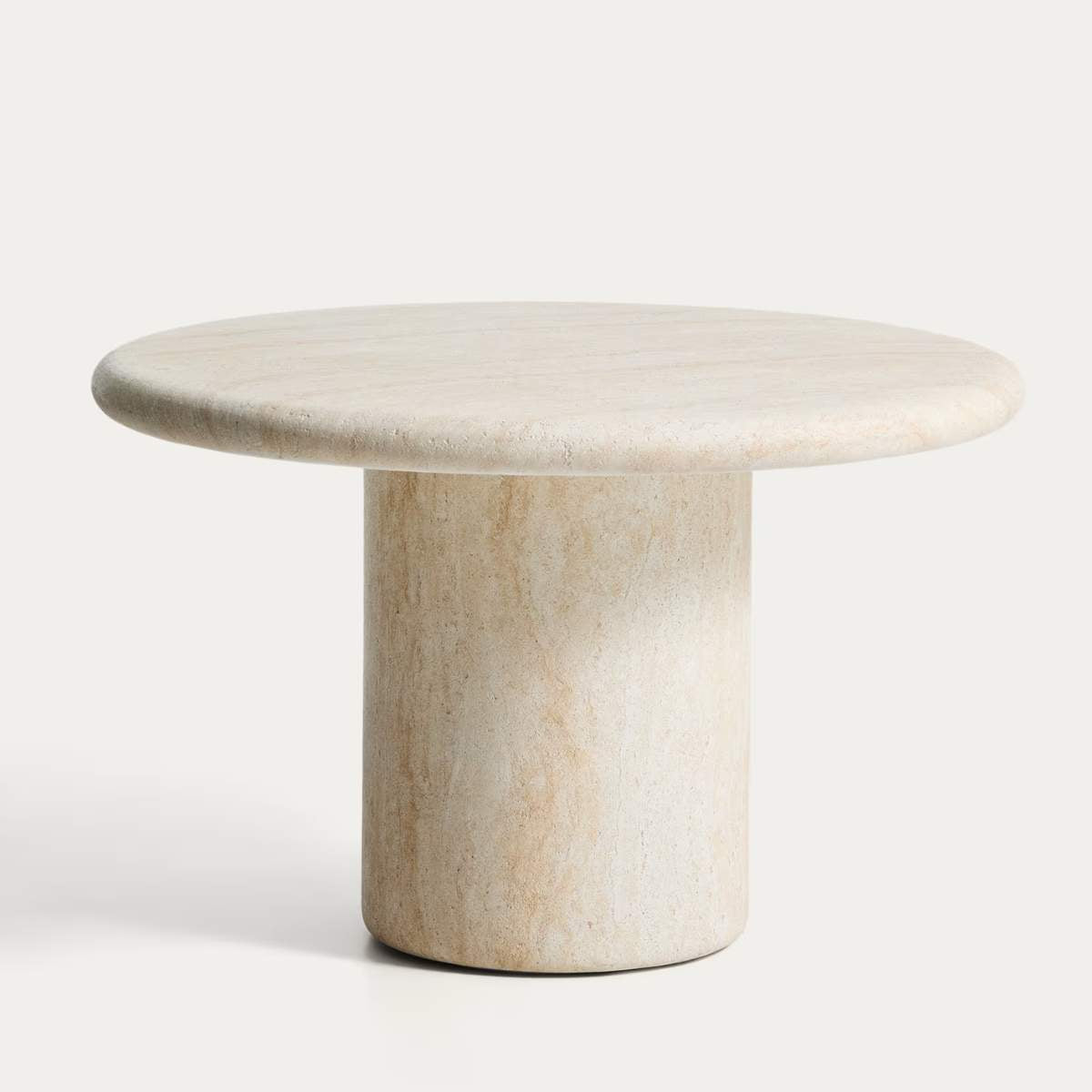 Kave Home Drasi round concrete table with travertine-effect finish Ø122cm