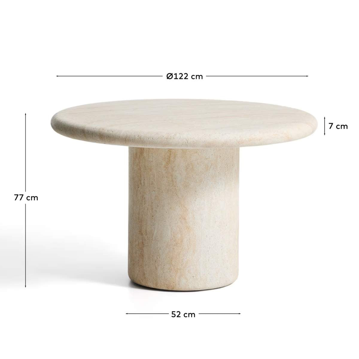 Kave Home Drasi round concrete table with travertine-effect finish Ø122cm