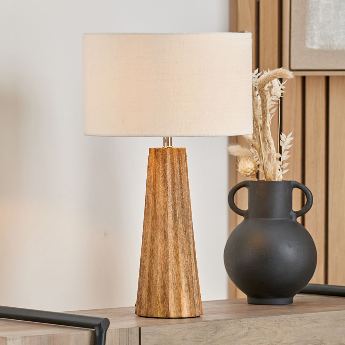 Pacific Lifestyle Draydon Natural Mango Wood Textured Cone Table Lamp