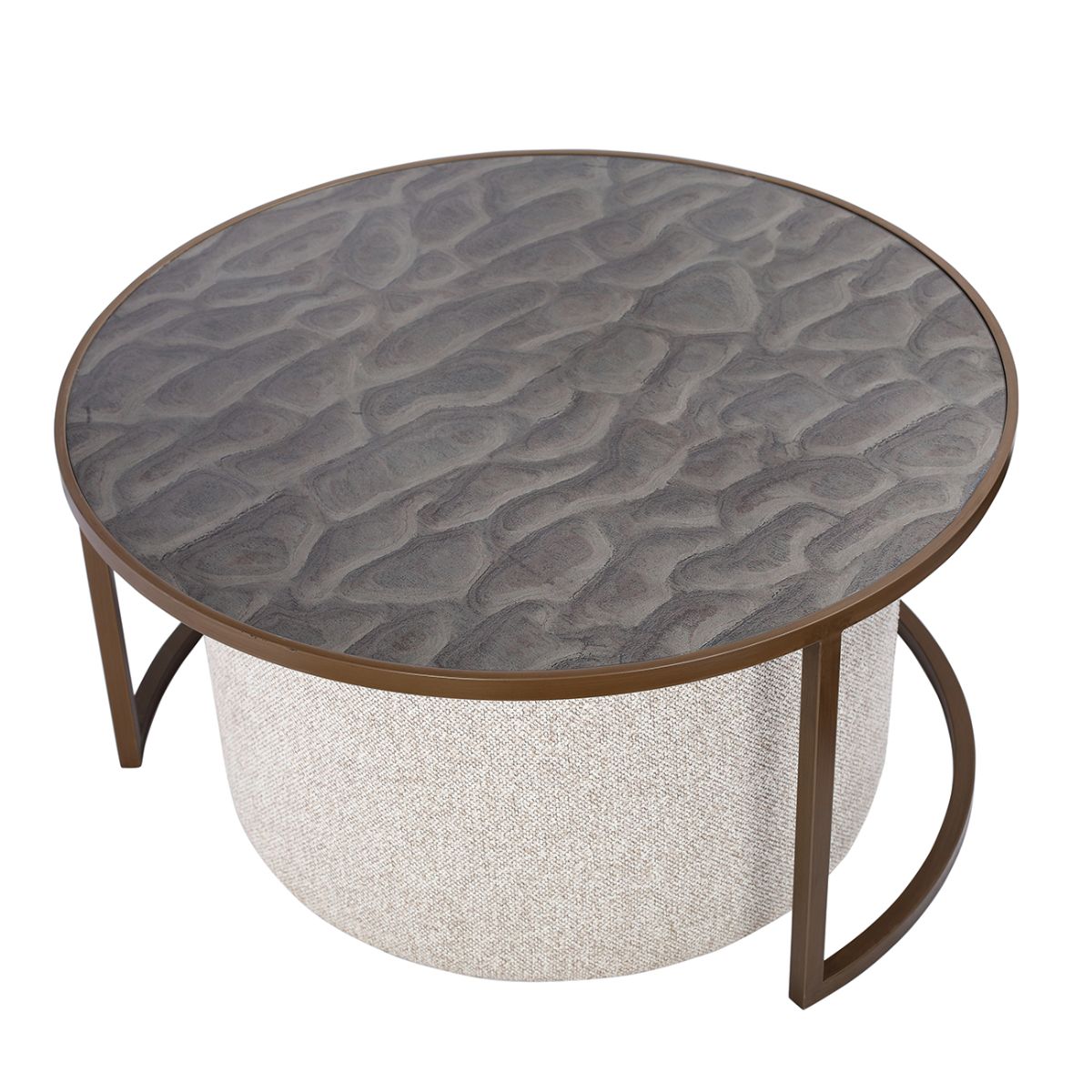 Libra Interiors Driftwood Ripple Coffee Table & Nesting Pouffe