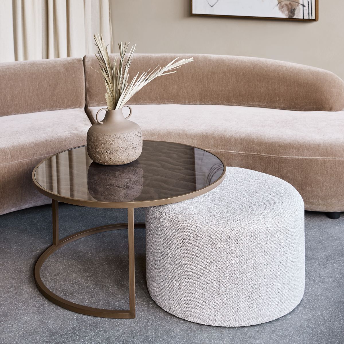 Libra Interiors Driftwood Ripple Coffee Table & Nesting Pouffe