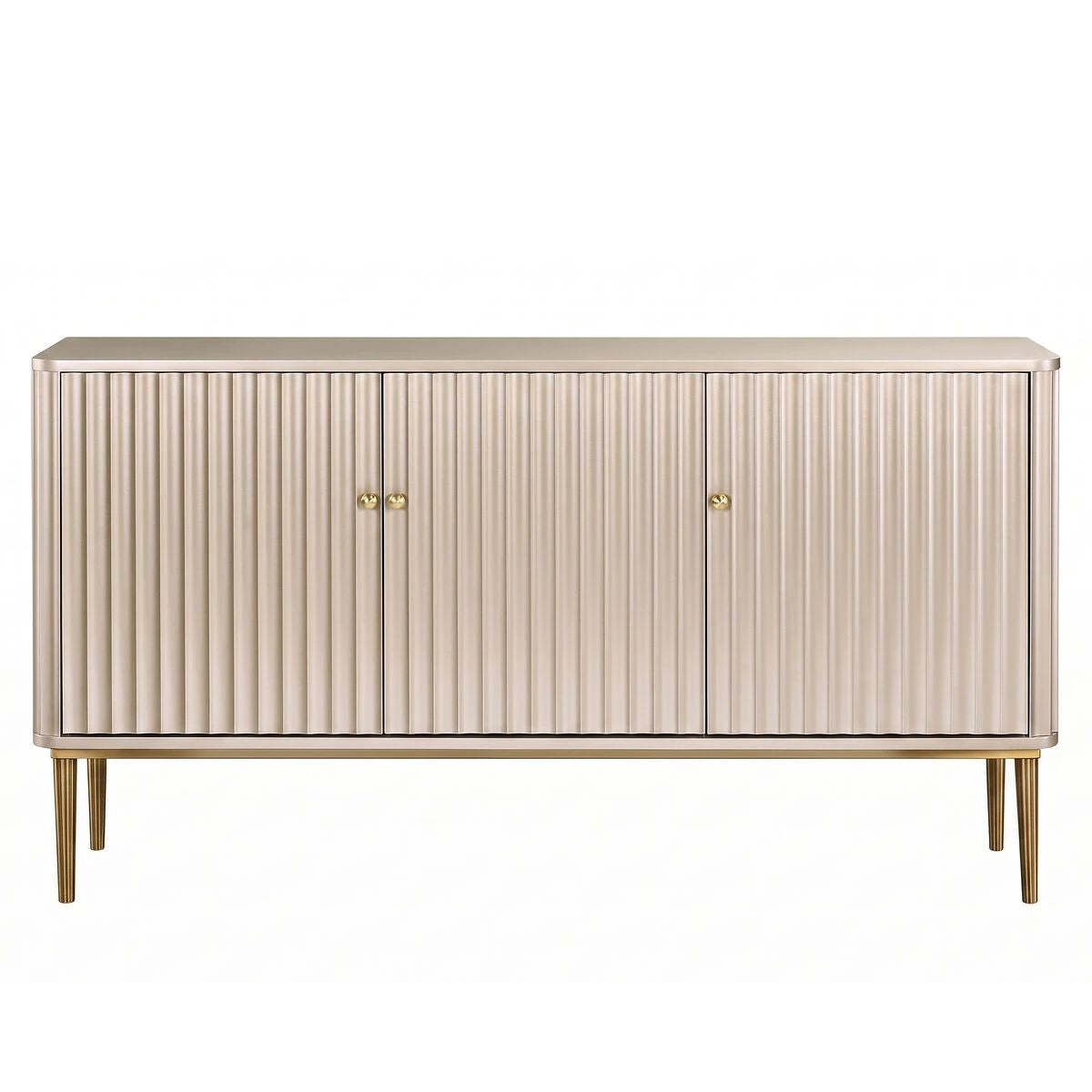 Beaumonde Home Dusino Champagne Gold Finish Three Door Flute Detail Sideboard