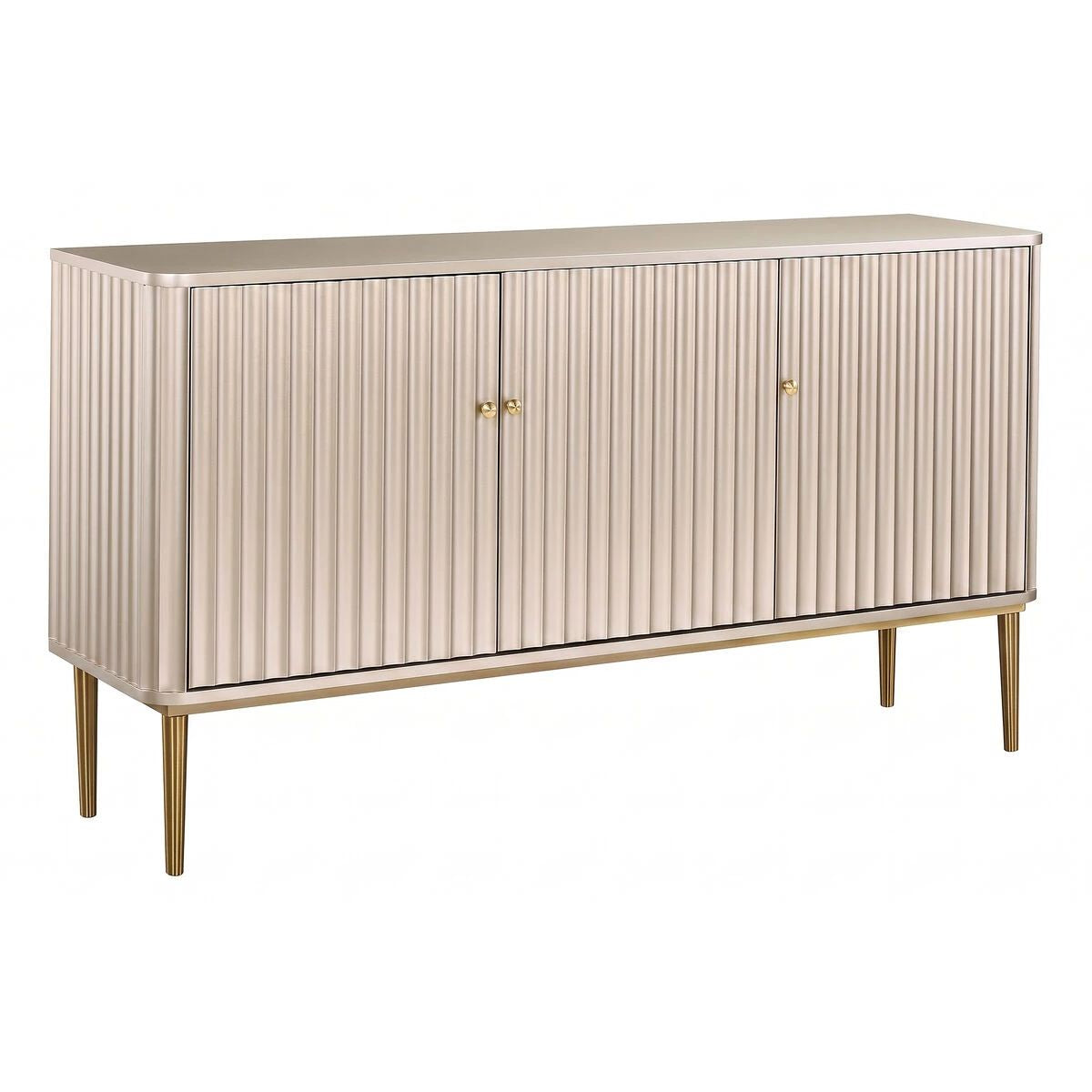 Beaumonde Home Dusino Champagne Gold Finish Three Door Flute Detail Sideboard