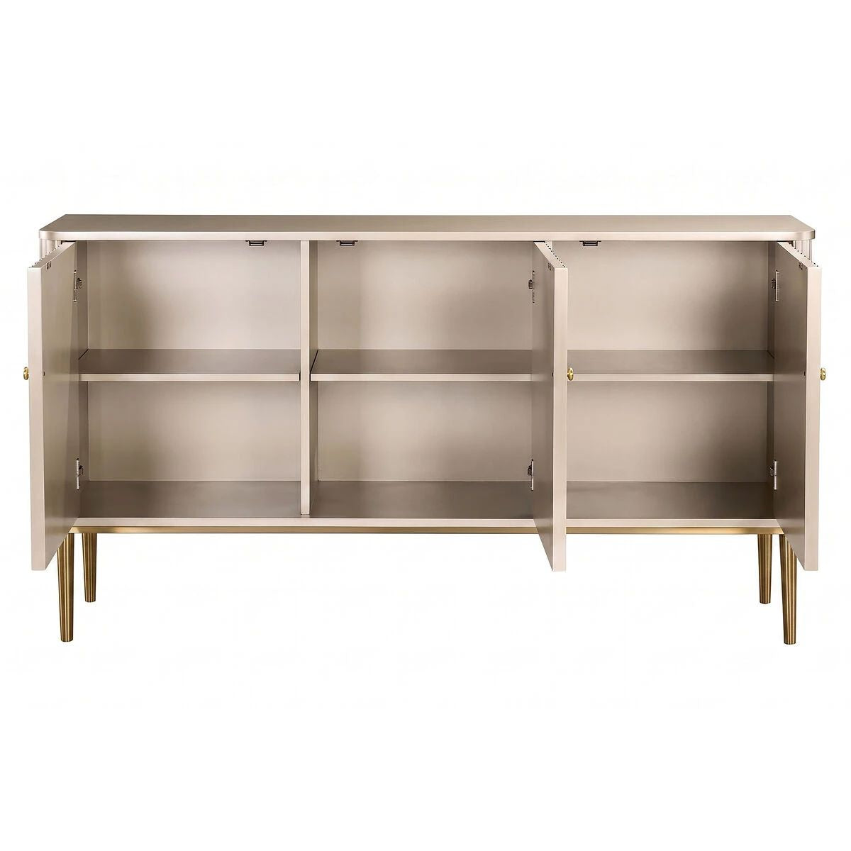 Beaumonde Home Dusino Champagne Gold Finish Three Door Flute Detail Sideboard